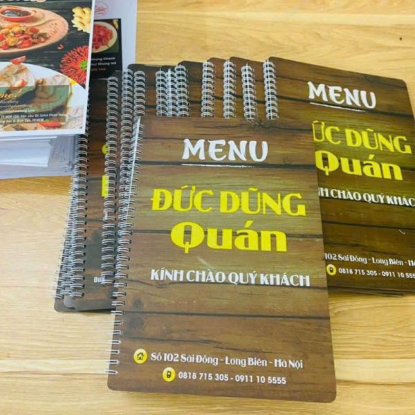 In menu bìa cứng gắn lo xo